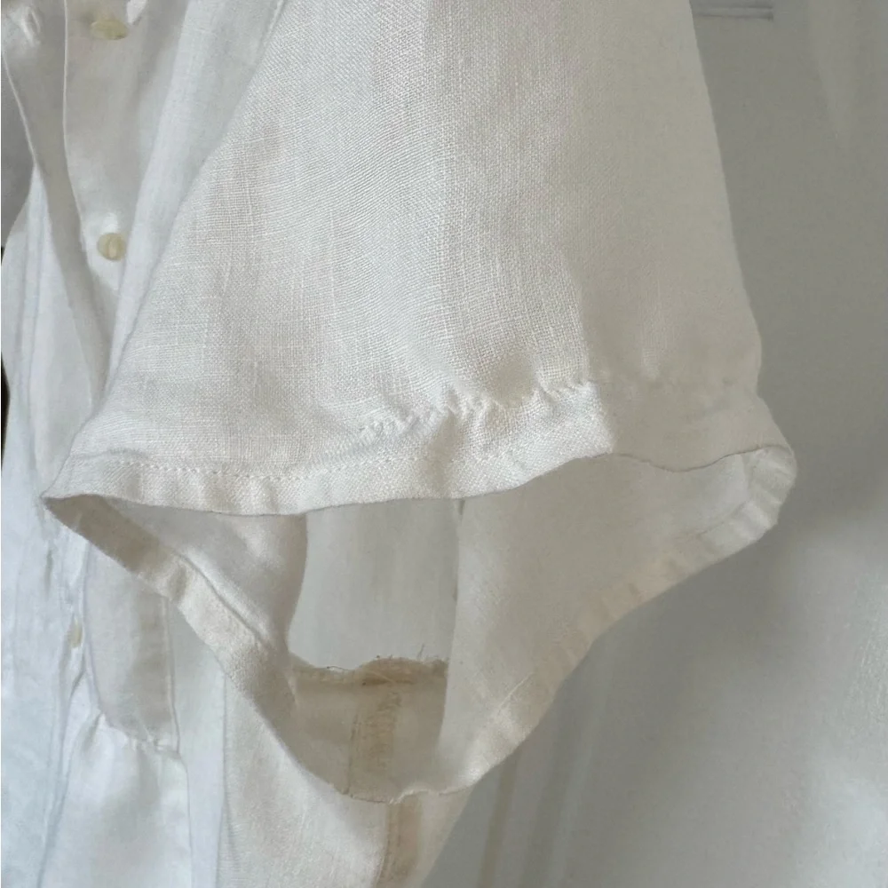 J.Jill 100% Linen Collared Button Down Cinched Short Sleeve White Top Size Large - Picture 3 of 11